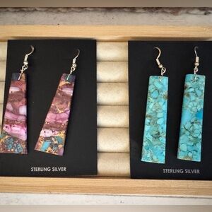 Navajo Composite Turquoise Slab Earrings Authentic by Jameson Pete